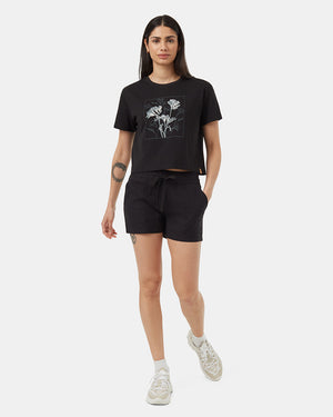 Black-Crew-Neck-Graphic-Cropped-Shortsleeve-T-Shirt