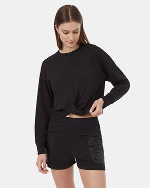 Black-Ribbed-Crew-Neck-Twisted-Front-Sweatshirt