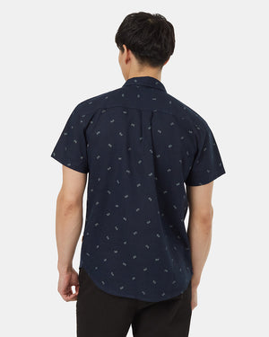 Blue-Collared-Patterned-Shortsleeve-Button-Up-Shirt