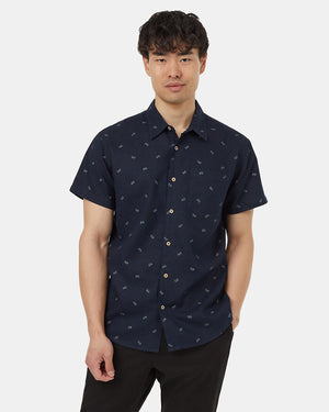 Blue-Collared-Patterned-Shortsleeve-Button-Up-Shirt