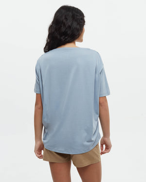 Blue-Crew-Neck-Flowy-Oversized-Shortsleeve-T-Shirt