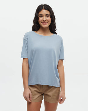 Blue-Crew-Neck-Flowy-Oversized-Shortsleeve-T-Shirt