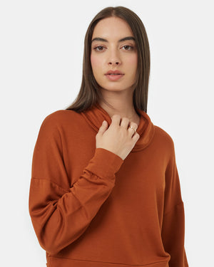 Brown-Cowl-Neck-Long-Sleeve-Cropped-Top