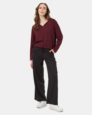 Burgundy-Notch-Crew-Neck-Drawcord-Long-Sleeve-Top