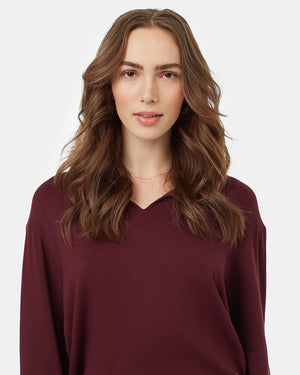 Burgundy-Notch-Crew-Neck-Drawcord-Long-Sleeve-Top