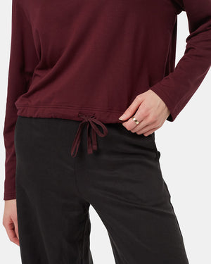 Burgundy-Notch-Crew-Neck-Drawcord-Long-Sleeve-Top