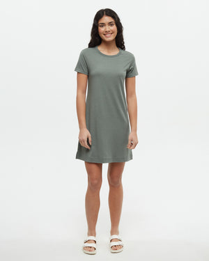 Green-Crew-Neck-Shortsleeve-Dress