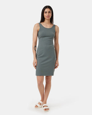 Green-Knee-Length-Slim-Twist-Back-Tank-Dress