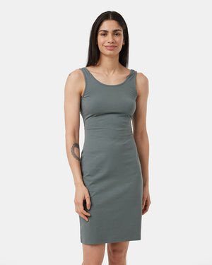 Green-Knee-Length-Slim-Twist-Back-Tank-Dress