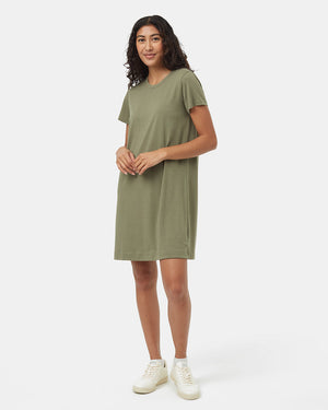 Green-Knee-Length-Slitted-T-Shirt-Dress