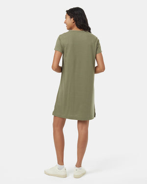 Green-Knee-Length-Slitted-T-Shirt-Dress