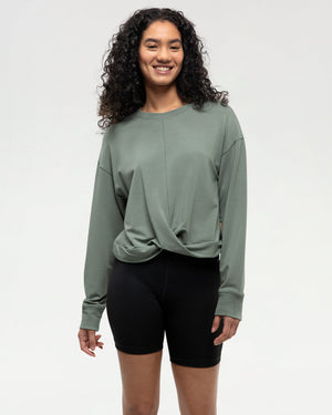 Green-Ribbed-Crew-Neck-Twisted-Front-Sweatshirt