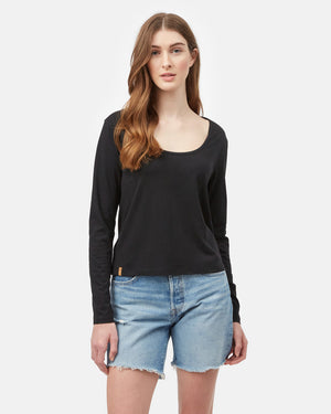 Black Women's Scoop Neck Long Sleeve Top