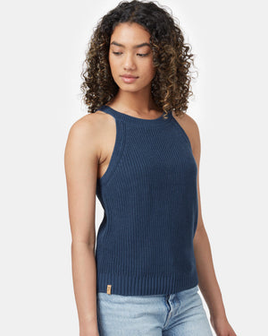 Blue Women's Knit Halter Neck Top