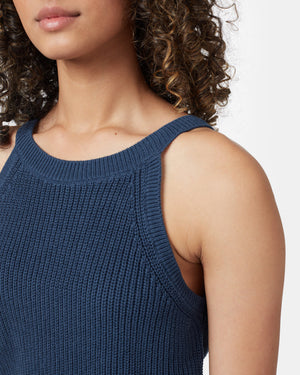 Blue Women's Knit Halter Neck Top