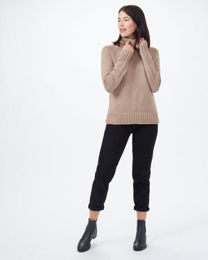 Brown Women's Ribbed Wool Turtleneck