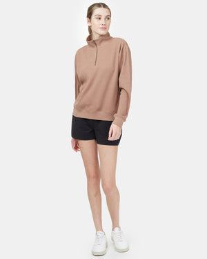 Brown Women's Waffle Knit Half Zip Sweatshirt