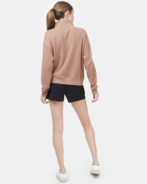 Brown Women's Waffle Knit Half Zip Sweatshirt