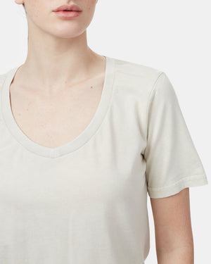 Gray,White Organic Cotton V Neck T-Shirt