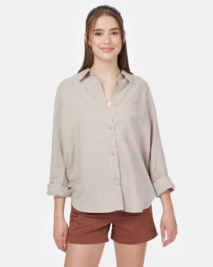 Gray,White Women's Hemp Button-Up