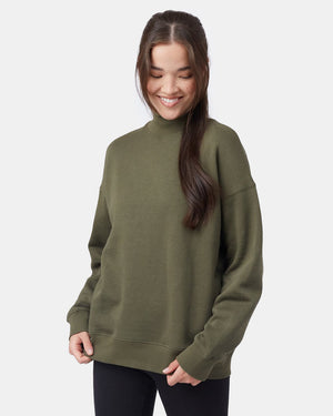 Green Women's Loose-Fit Mock Neck Top 