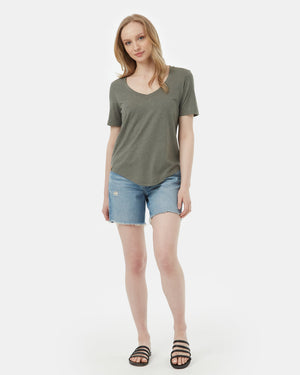 Green V-Neck Short Sleeve T-Shirt