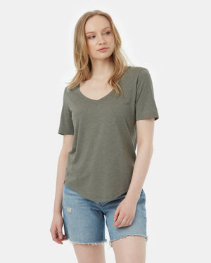 Green V-Neck Short Sleeve T-Shirt