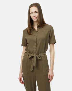 Green Women's Collared Shortsleeve Romper