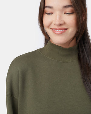 Green Women's Loose-Fit Mock Neck Top