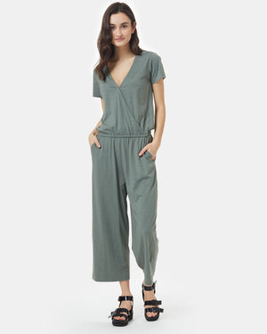 Green Women's V-Neck Knit Jumpsuit