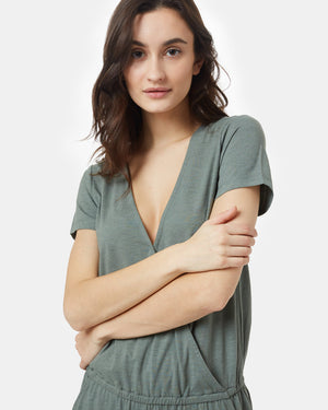 Green Women's V-Neck Knit Jumpsuit