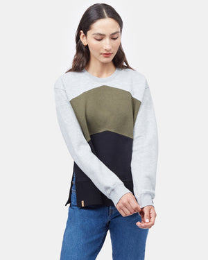 Green,Gray Women's Stripe Crew Neck Sweatshirt