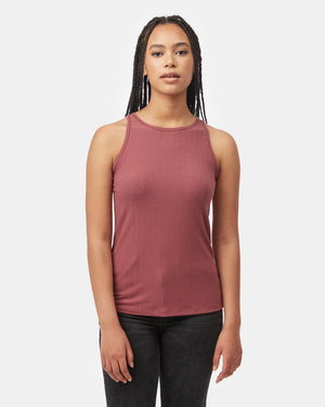 Red Women's Ribbed Sleeveless Tank Top