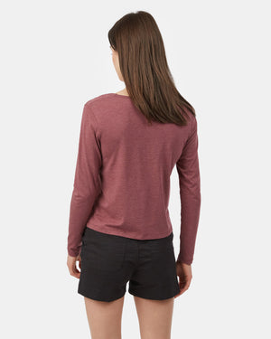 Red Women's Scoop Neck Long Sleeve Top