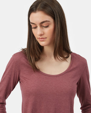 Red Women's Scoop Neck Long Sleeve Top