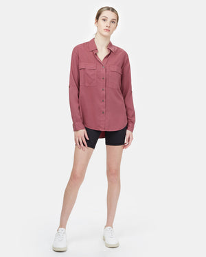 Red Women's Tencel Long Sleeve Button Up