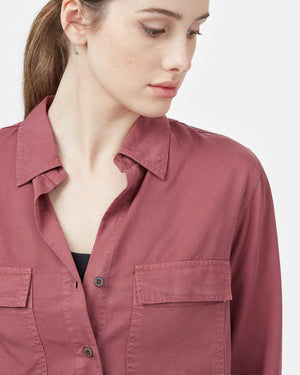 Red Women's Tencel Long Sleeve Button Up