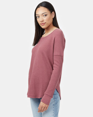 Red Women's Waffle Knit Longsleeve Top