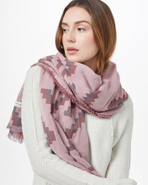 Gray,Pink Organic Cotton Pattern Blanket Scarf