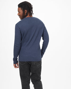 Blue Men's Button Waffle Knit Sweatshirt