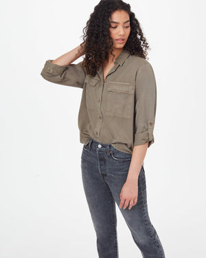 Green Women's Tencel Long Sleeve Button Up