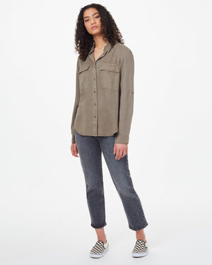 Green Women's Tencel Long Sleeve Button Up