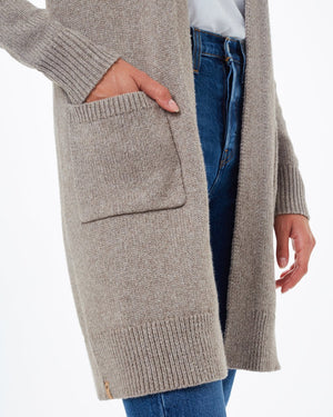 Beige Women's Wool Mid Length Cardigan