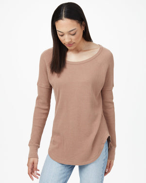 Brown Women's Waffle Knit Longsleeve Top