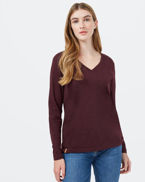 Red Women's Recycled V-Neck Long Sleeve Top