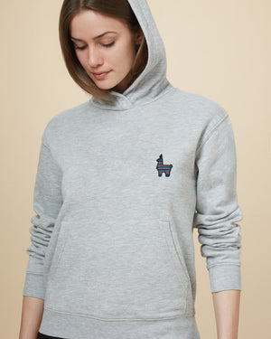 Gray Embroidered Pullover Hoodie