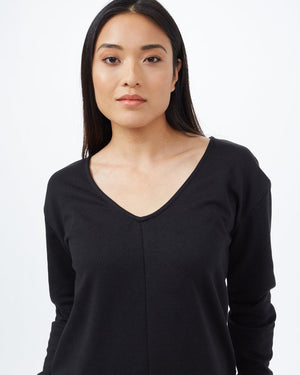 Black Women's Knit V-Neck Long Sleeve Top