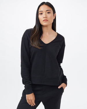 Black Women's Knit V-Neck Long Sleeve Top