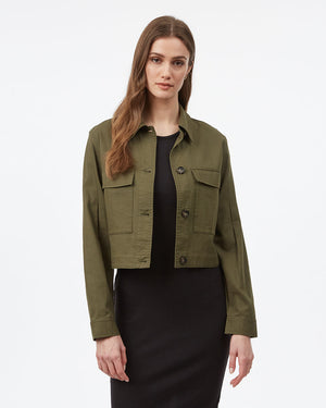 Green Women's Cropped Collared Jacket