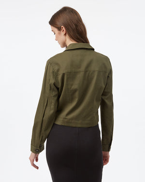 Green Women's Cropped Collared Jacket